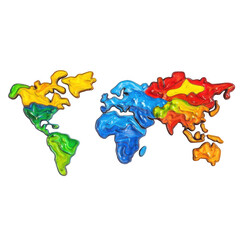 Colorful world map illustration isolated on transparent background