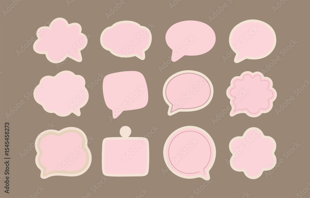 Poster twelve pink speech bubbles set for design projects various shapes and sizes