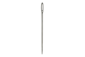 Close-up of a single, sharp sewing needle isolated on a transparent background, perfect for projects related to sewing, tailoring, or needlework