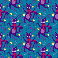 Halloween animals seamless cats pattern for wrapping paper and kids and fabrics