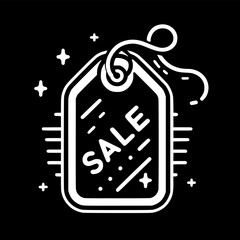 Black and white sale tag icon in clean and simple line art style