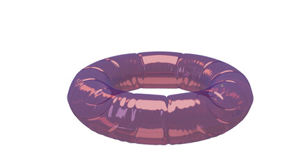 3d glossy inflatable ring with pink purple reflective surface, abstract plastic float shape on transparent background, futuristic design object