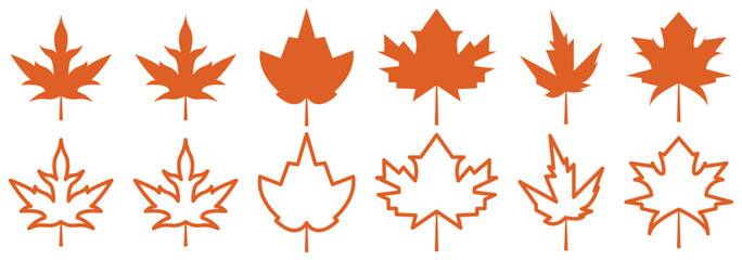 set of maple leaf silhouette, black and white silhouette, vector and illustration