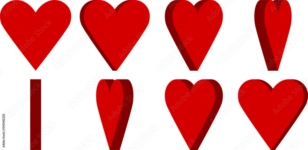Poster basic 8-frame rotating red heart life sprite sheet for 3d style sprite animation in games and app ui