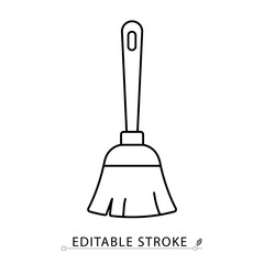Broom icon in minimal linear style with editable stroke. Symbol of cleaning, hygiene, household chores, sweeping, sanitation, dust removal, and home maintenance visuals. Cleaning, hygiene.