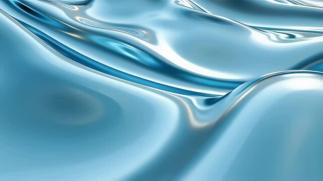 Abstract flowing liquid metal with silver blue waves and glossy reflections. Scene for technology presentation, water purification branding, or modern motion graphic