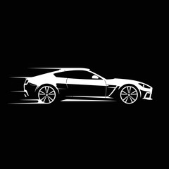 Sleek sports car silhouette in motion on black background  