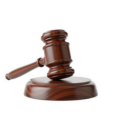 Wooden gavel, realistic style, isolated against transparent backdrop