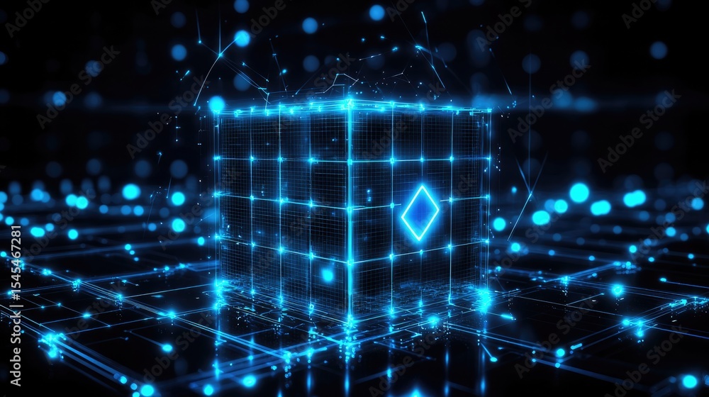 Poster innovative technology cube visualization digital environment 3d graphic representation virtual space