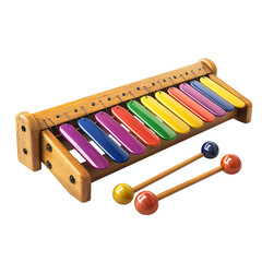 Fototapeta premium A wooden xylophone with mallets and colorful bars, isolated on transparent background