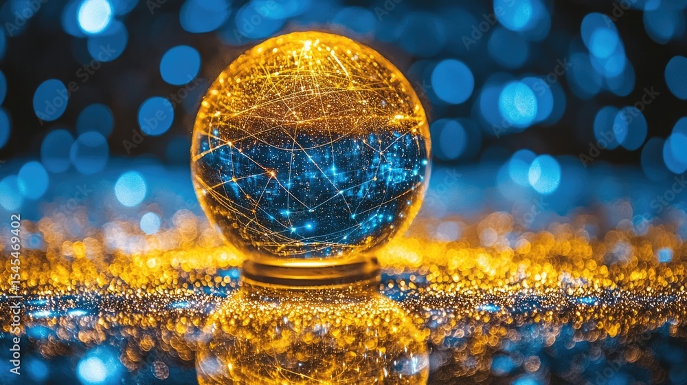 Aufkleber illuminating network connection digital sphere abstract art studio setting aerial view technology co