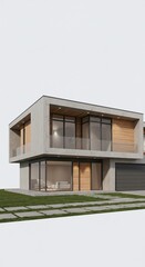 Modern Two-Story House Architectural Design Concrete, Wood, and Glass