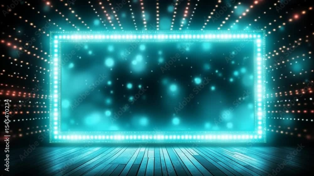 Poster vibrant light display with luminescent frame and sparkles generative ai