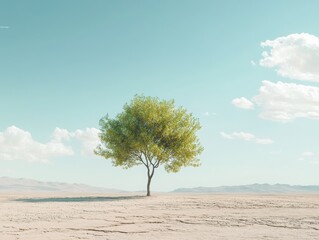 Fototapeta premium Lone tree in desert under blue sky