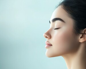 Obraz premium Anxiety Relief, Breathing, Calmness, Serene Profile of a Young Woman with Closed Eyes and Calm Expression