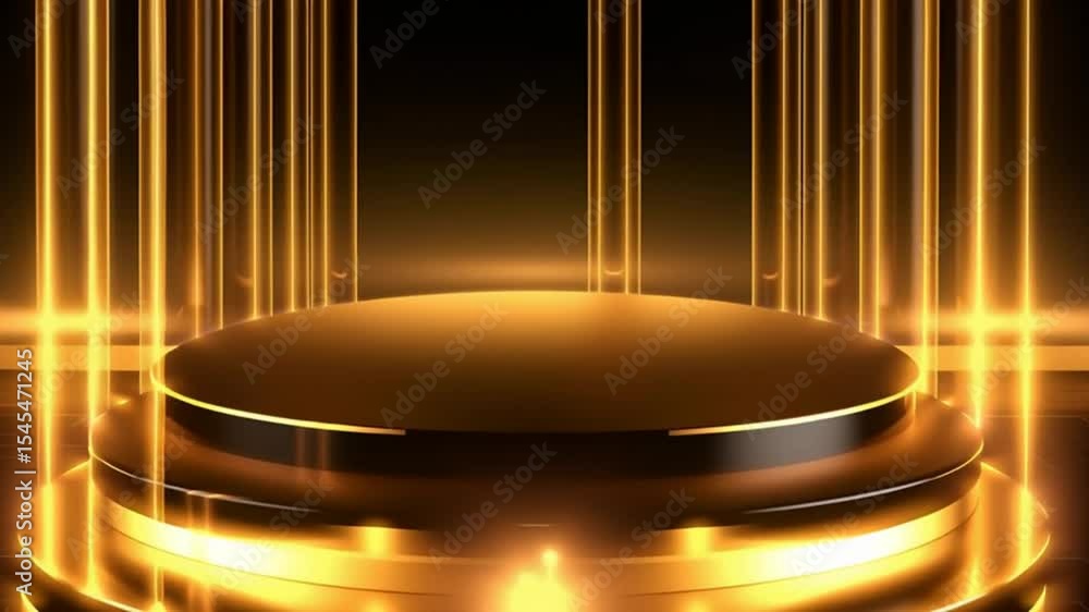 Poster golden stage with light rays shining in a dark environment generative ai