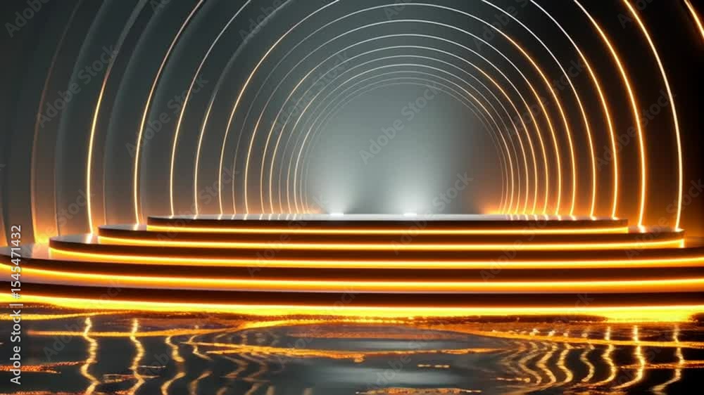 Poster illuminated archway on tranquil water surface during nighttime event generative ai