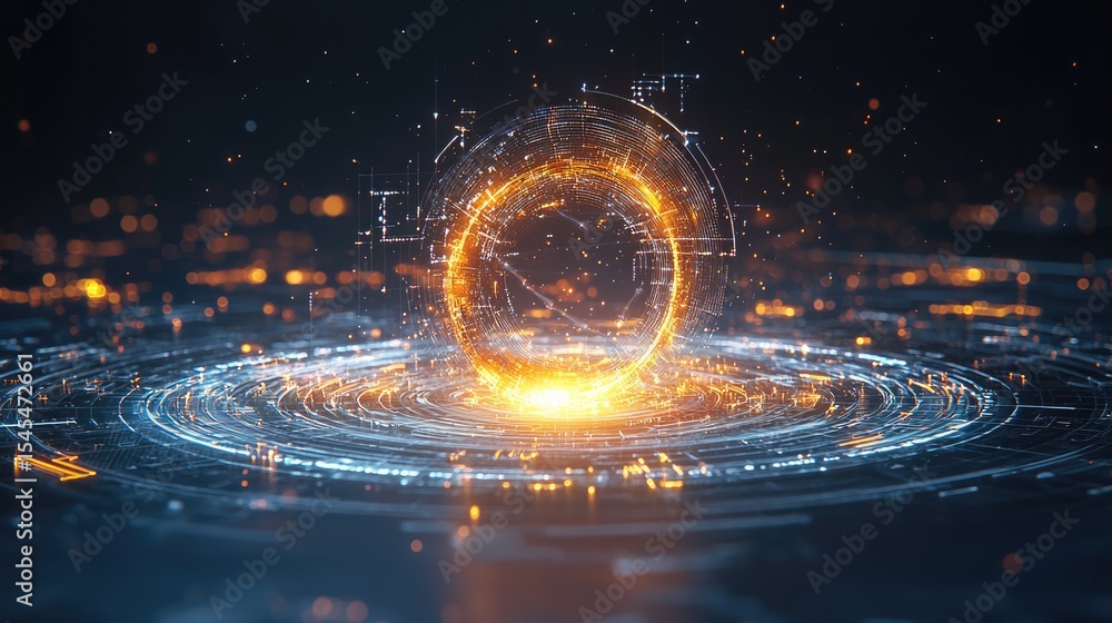 Aufkleber dynamic light ring animation digital space 3d render futuristic environment close-up view energy con