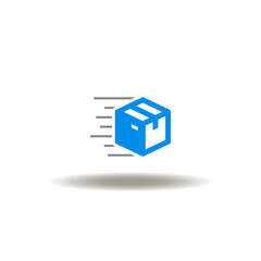 Vector illustration of fast moving or flying packaging box. Symbol of DAD Disciplined Agile Delivery. Icon of quickly delivery service.