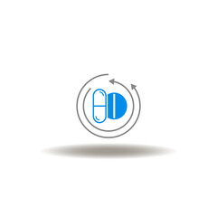 Vector illustration of pills with round arrows. Icon of prescription. Symbol of drugs treatment therapy.