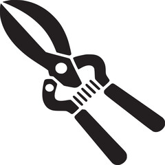 Isolated black silhouette of pruning shears with handles and blades on a white background image