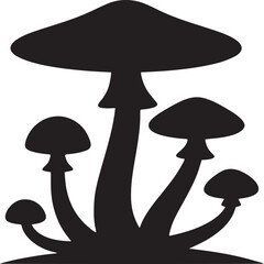 A silhouette of a cluster of mushrooms with varying sizes and shapes on a white background design art