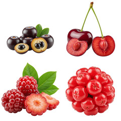 Assorted fresh berries including cherries, raspberries, and blackcurrants  