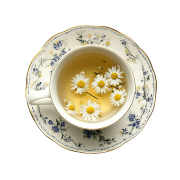 Chamomile Tea in a Decorative Cup and Saucer