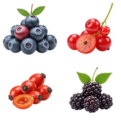 Various berries including blueberries, red currants, and blackberries  