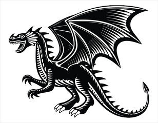 Stylized fierce tattoo dragon design with sharp teeth and winged silhouette