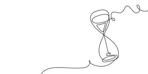 Time hourglass line clock one hour glass sand continuous watch icon. Hourglass line drawing wait linear single countdown illustration abstract art concept outline logo background sandglass vector past