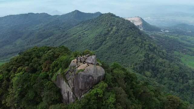 Aerial view of Parang mountain and Bongkok mountain with Jatiluhur reservoir of Purwakarta, West Java. 
