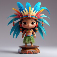 Vibrant 3D model of a girl in traditional Amazonian headdress showcasing rich culture