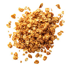 Heap of golden granola clusters with oats and nuts