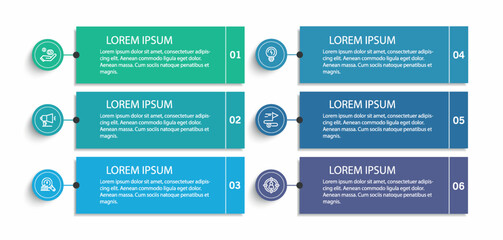 Business infographic vector design template with 6 options, steps or processes. Can be used for workflow layout, diagram, annual report, web design	