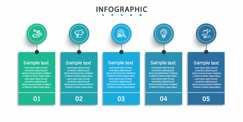 Infographic template with 5 options, steps, process chart. Can be used for workflow layout, diagram, annual report, web design	
