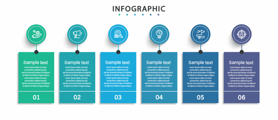 Business infographic vector design template with 6 options, steps or processes. Can be used for workflow layout, diagram, annual report, web design	