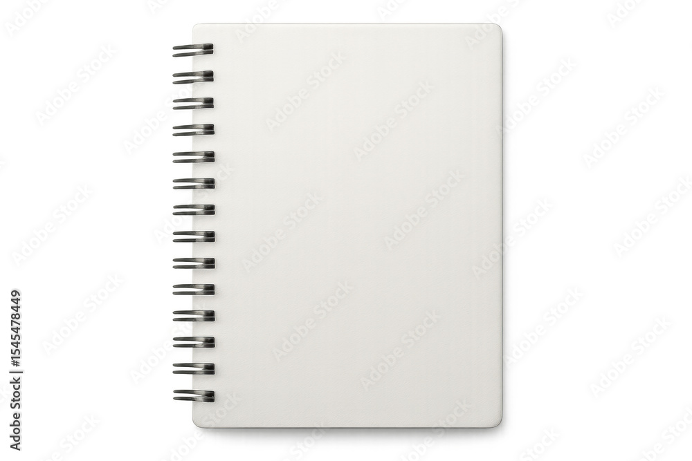 Poster closed spiral bound notepad with blank white pages on a transparent background, ideal for mockups an