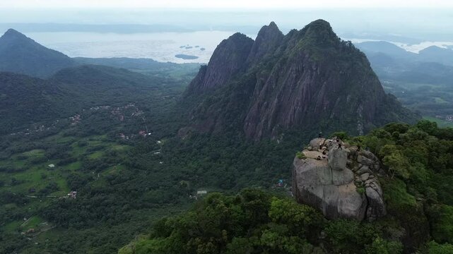 Aerial view of Parang mountain and Bongkok mountain with Jatiluhur reservoir of Purwakarta, West Java. 