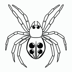 Cartoon spider outline with big eyes and spots, Black and white tattoo illustration 