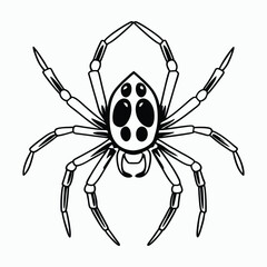 Black and white spider illustration with eight segmented legs and detailed facial features