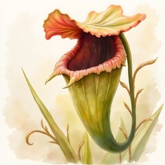 Botanical Illustration of a Pitcher Plant