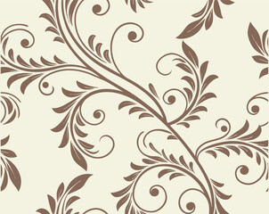 Brown floral pattern on cream background, vintage botanical ornament for wallpaper or textile