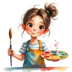Digital Illustration: Girl with Paintbrush and Palette