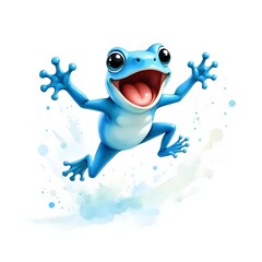 Digital Illustration of a Jumping Blue Frog