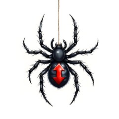 Digital Illustration of Black Spider with Red Arrow