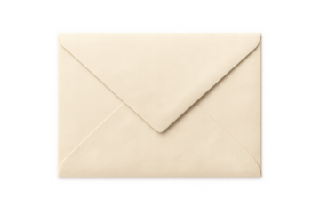 Studio shot of a closed beige envelope isolated on transparent background, perfect for graphic projects related to communication and mailing