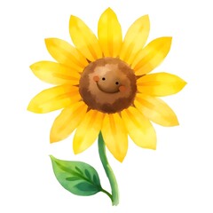 Digital Illustration of a Smiling Sunflower