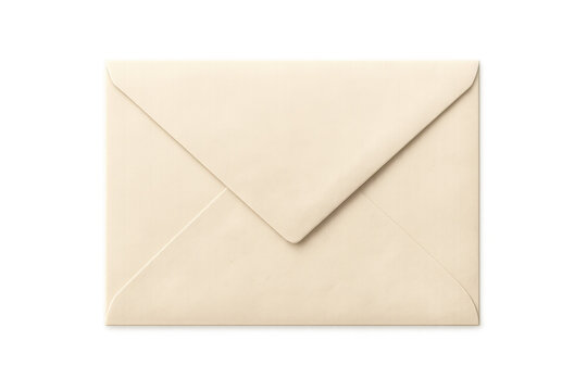 Studio shot of a closed beige envelope isolated on transparent background, perfect for graphic projects related to communication and mailing