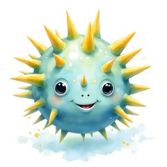 Digital Illustration of a Spiky, Teal Sea Creature